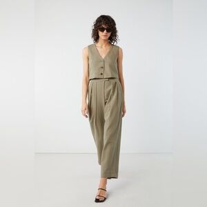 Oak + Fort Suit Vest & Crossover Pant Set | Cream/Ivory